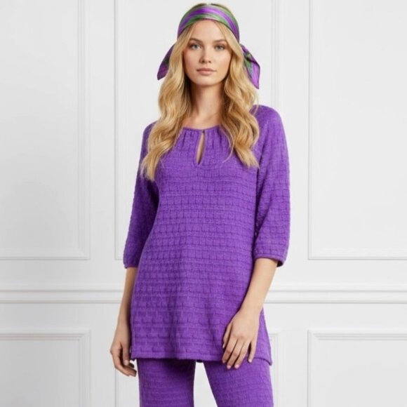 Missoni Tops - NWT MISSONI Mini Dress Sz.L Knit Purple Wool Blend Keyhole Bell Sleeve 70s Boho